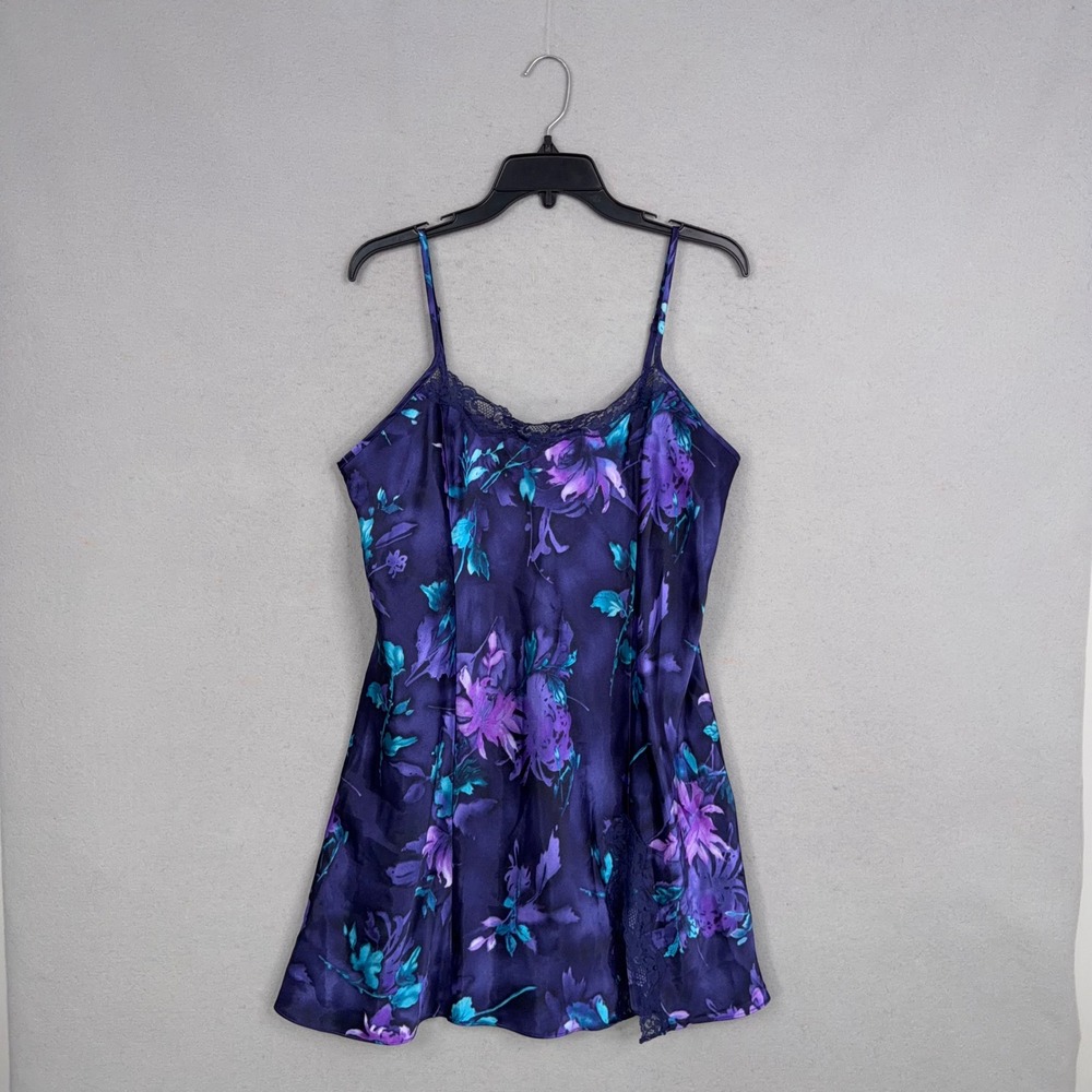 Expressions California Dynasty Slip Dress Women Large Purple Floral Lace Chemise